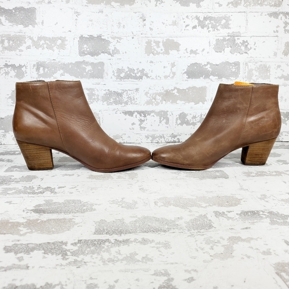 Crown Vintage Brown Leather Zip Up Block Heel Ankle Booties O273 - Picture 7 of 13